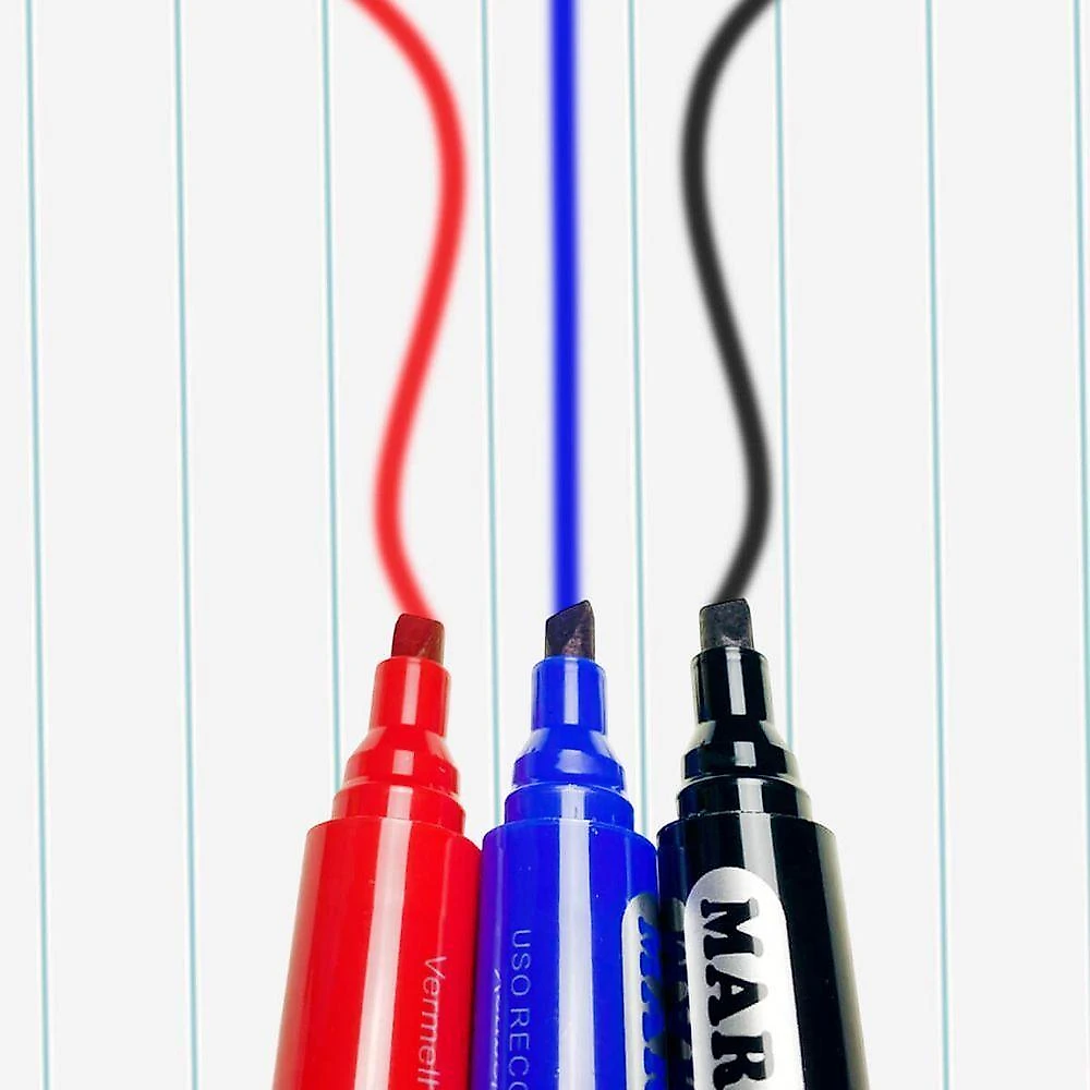 Marcador Permanente Kit com 3 Cores Preto Azul Vermelho com Secagem Rápida e Ponta Chanfrada 1MM