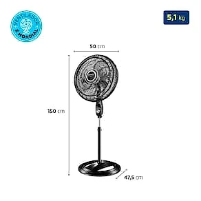 Ventilador de Coluna Mondial VTX-40C-8P 40 cm com 3 Velocidades - Preto 110V