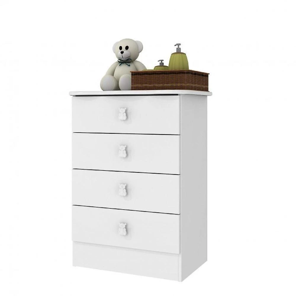 Quarto Infantil 4 Peças com Cama Roupeiro Cômoda e Nicho Docinho Móveis Percasa Branco