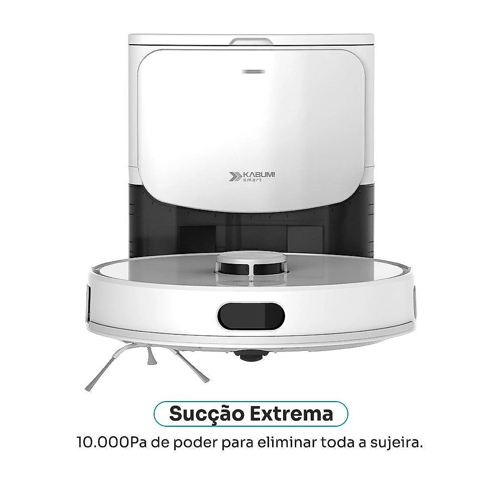 Robô Aspirador de Pó e Passa Pano KABUM! smart K1100 - Mapeia a Laser, 2 MOPs, até 10.000Pa, Alexa/Google, BT, 127v, Branco - KSAR110010BR