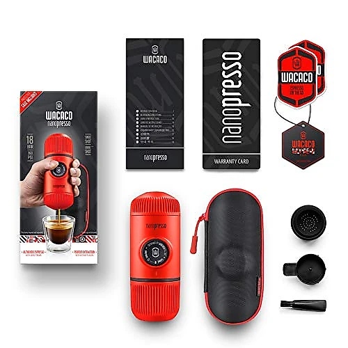 Máquina de Café Expresso Portátil 261 PSI 156cm 80ml de Água Mini Manual Vermelho Lava