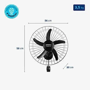 Ventilador de Parede 50cm Mondial Turbo Pro NVP com 5 Pás, 3 Velocidades - Preto 110V