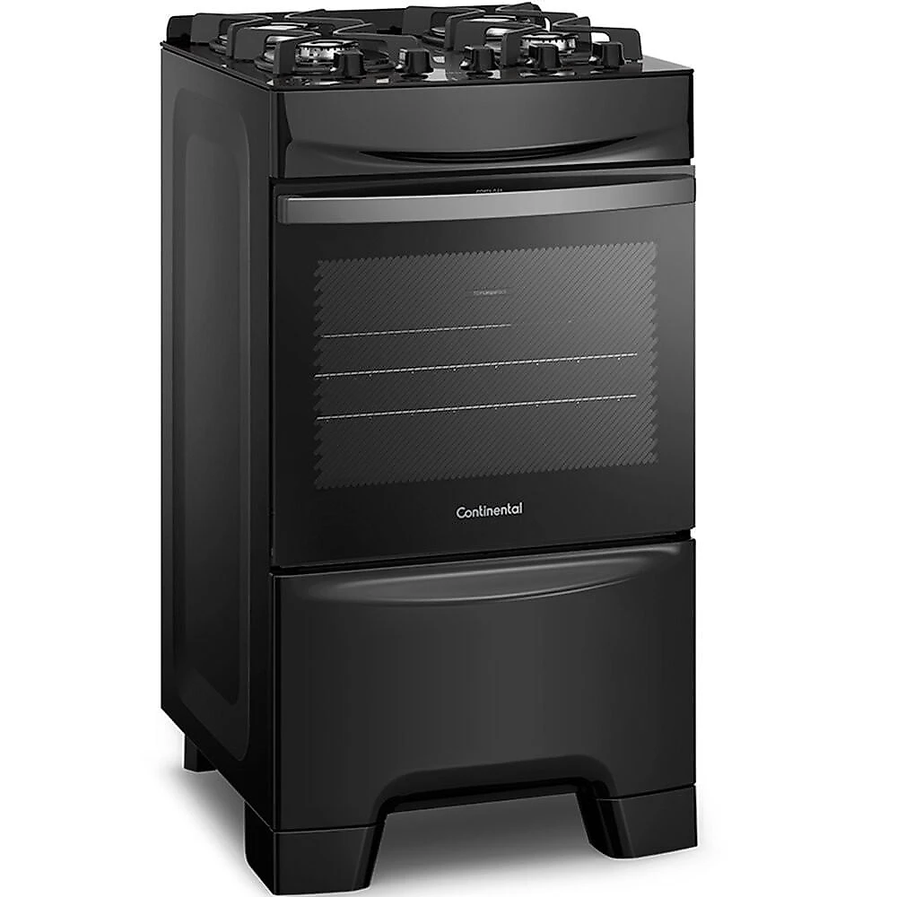 Fogao 4 Bocas FC4GB Mesa de Vidro Forno Eco Turbo Continental Preto - Bivolt