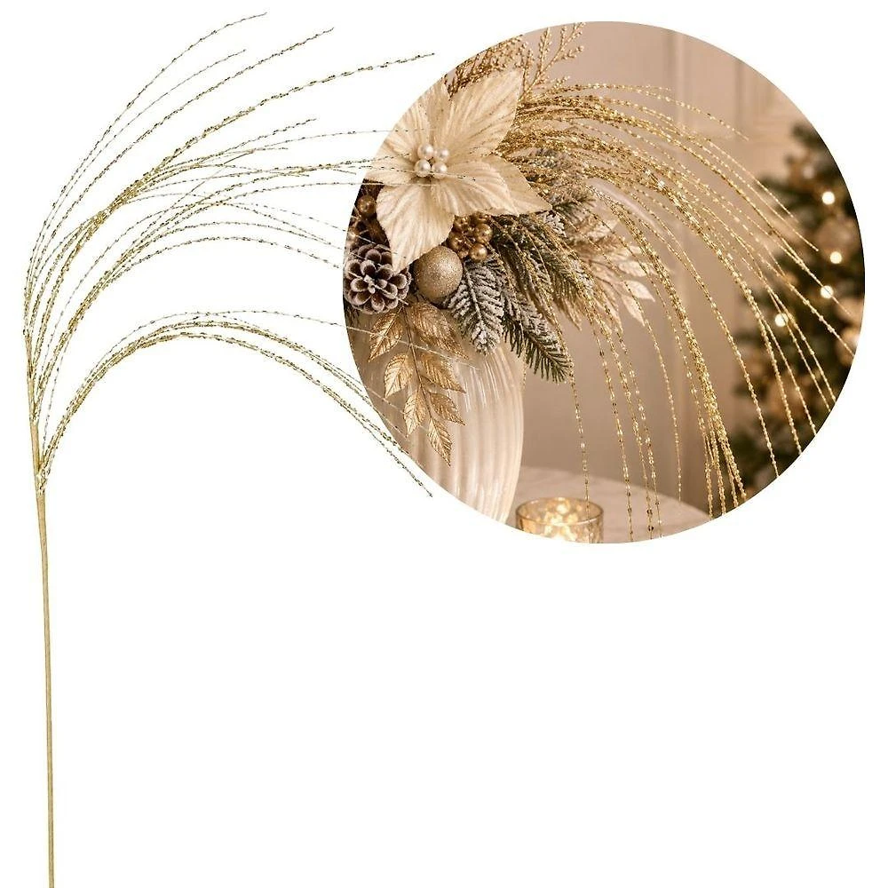 Enfeite Natalino Galho Pendente com Lantejoulas Efeito Luminoso Dourado Yangzi 70CM