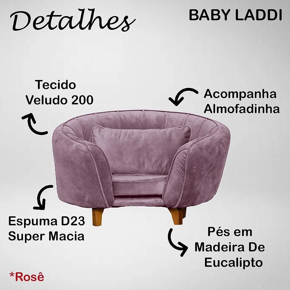 Poltrona Cama Caminha Pet Baby Laddi Veludo Rose Dvinn Rose