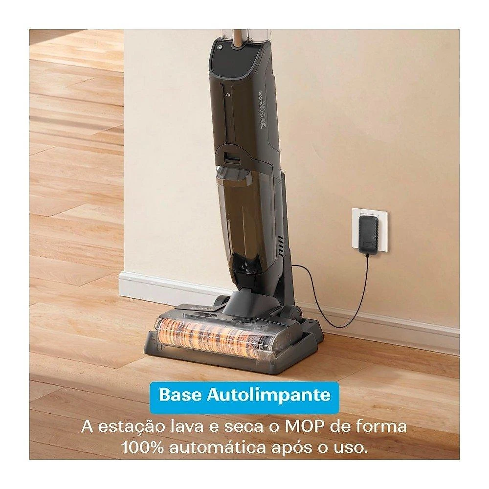 Aspirador de Pó Vertical Sem Fio KABUM! smart Clean Pro - Sólidos e Líquidos, Passa Pano, Base Autolimpante, 5500PA, Bivolt, Preto - KSAV300PT Aspirador de Pó Vertical Sem Fio KABUM! smart Clean Pro, Aspira e Passa Pano, Autolimpante, 4000mAh, Bivolt, Preto - KSAV300PT