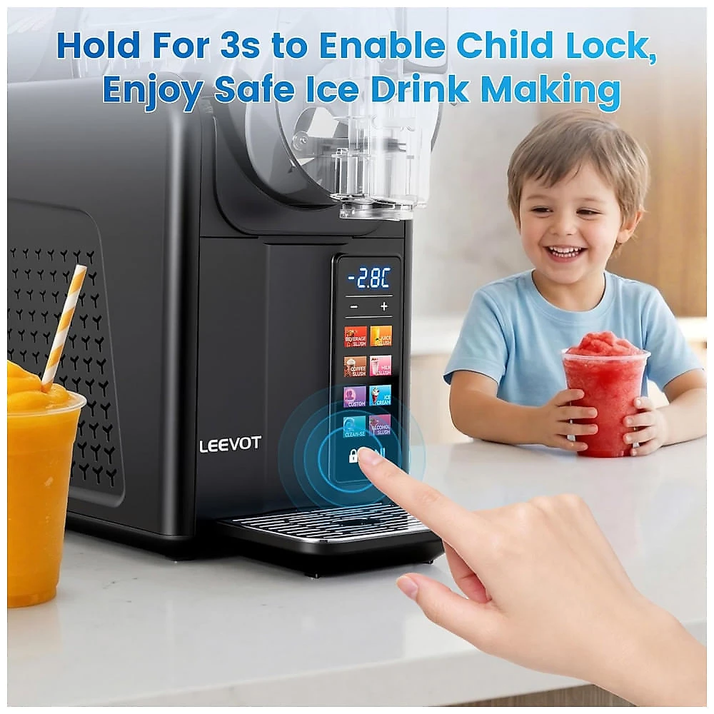 Máquina de Slush Raspadinha LEEVOT XZ-103 Preta 2-em-1 Soft Serve Auto Limpeza 6 Programas 120V