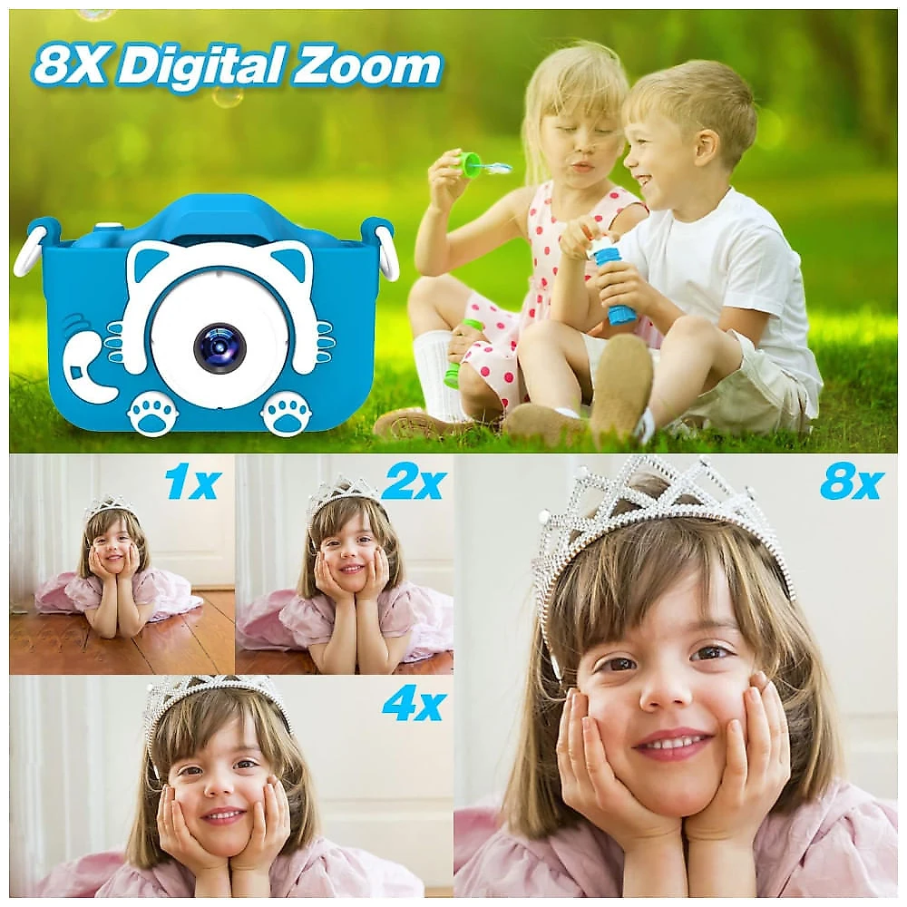 Câmera infantil Goopow para crianças de 3 a 8 anos, com vídeo HD 1080p, 12 MP, zoom digital 8x, 28 molduras divertidas, 3 jogos.