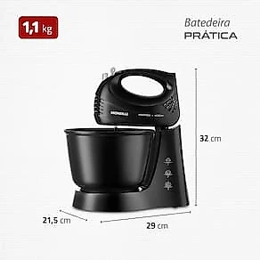 Batedeira Mondial Prática Black B-44 com 3 Velocidades – Preta 110V