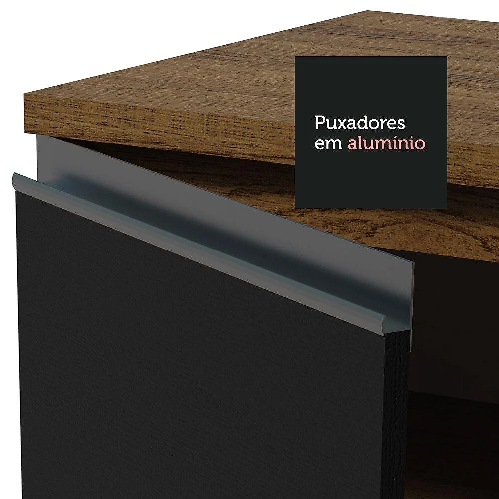 Armário de Cozinha Completa 260cm Rustic/Preto Glamy Madesa 03 Rustic/Preto