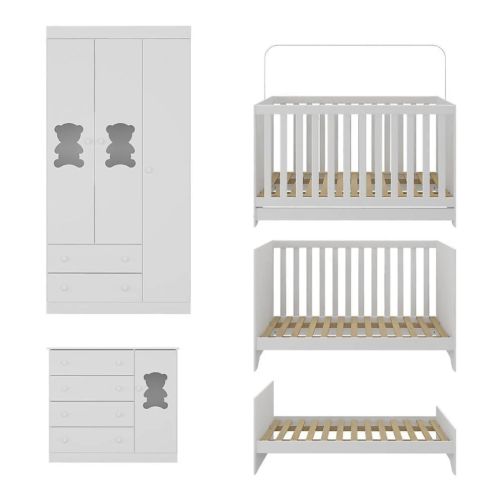 Quarto De Bebê Completo Com Berço Americano 3 Em 1 Teddy Multimóveis MP4652 Branco