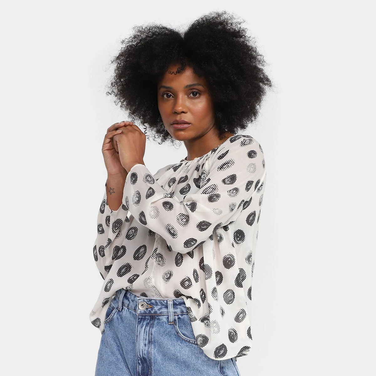 Camisa Animale Manga Longa Estampada Feminina