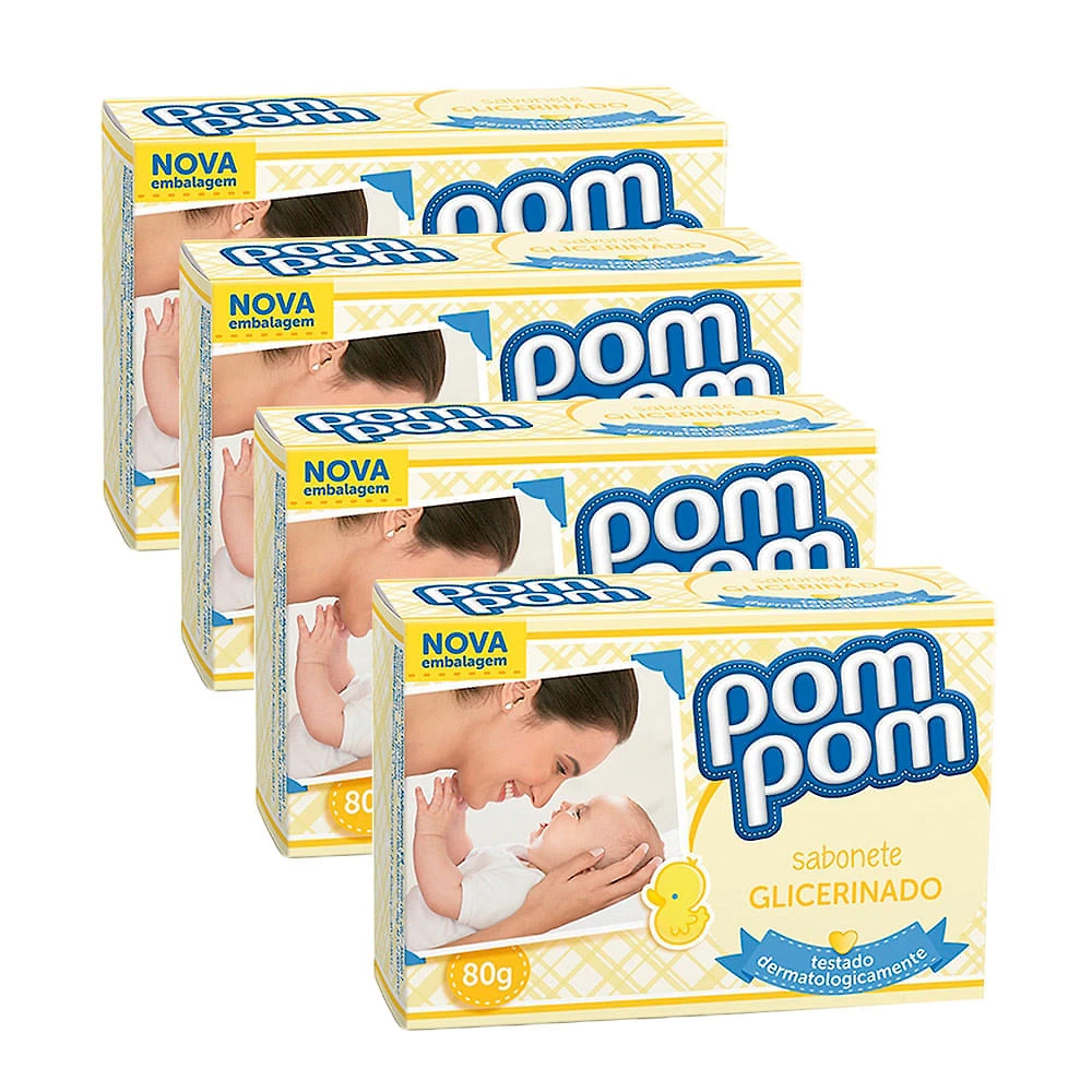 Sabonete Infantil Pom Pom Glicerina 80g | Kit com quatro unidades