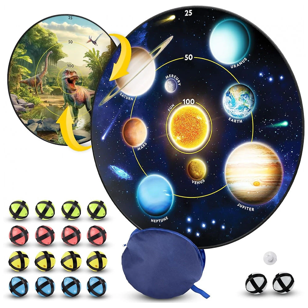 Jogo de Dardos National Geographic Kids Glow in The Dark para Crianças com Alvo Reversível de 71cm, Dardos Brilhantes e Bolas Adesivas, Blue Marble