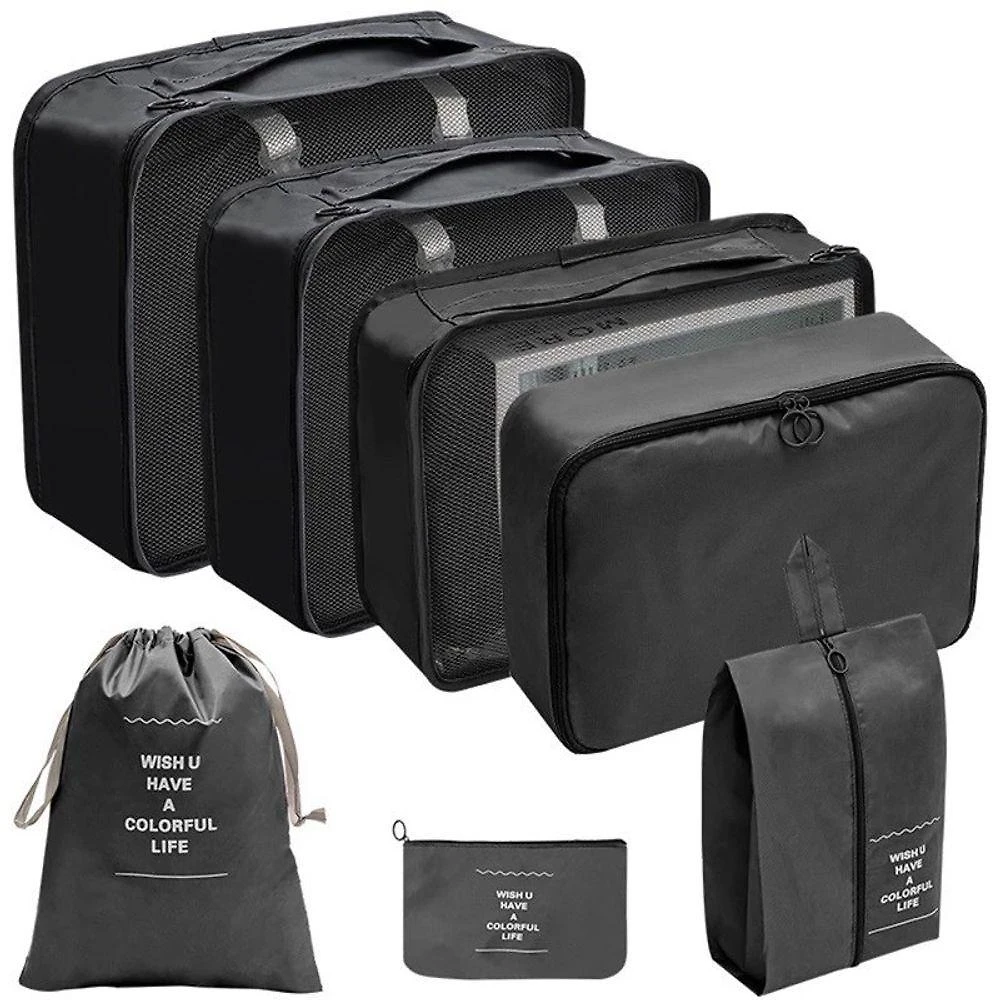 Kit de Organizadores de Mala OEM 7 Peças Necessaire Nylon Preto Unissex