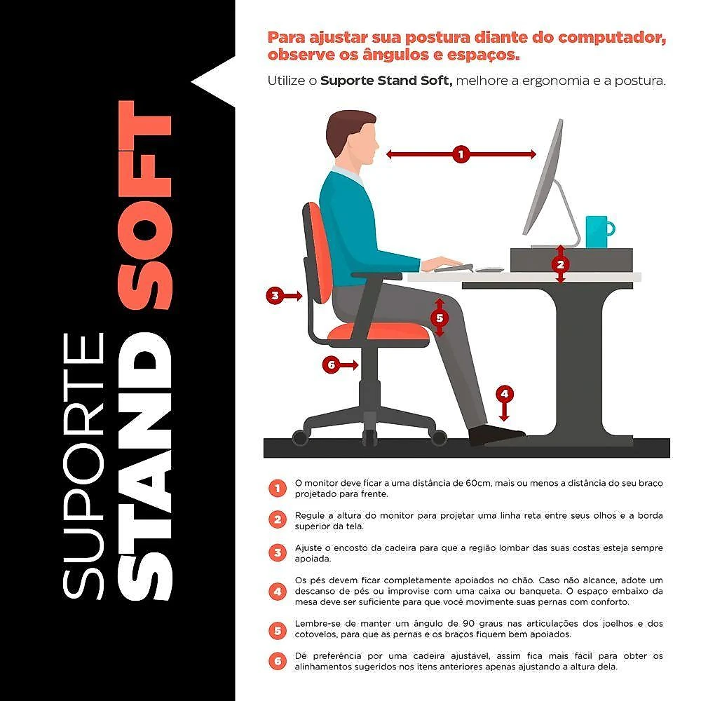 Kit 04 Suportes Stand Base Tela Monitor Soft Elevado 65cm Em Mdf Com 01 Prateleira Preto