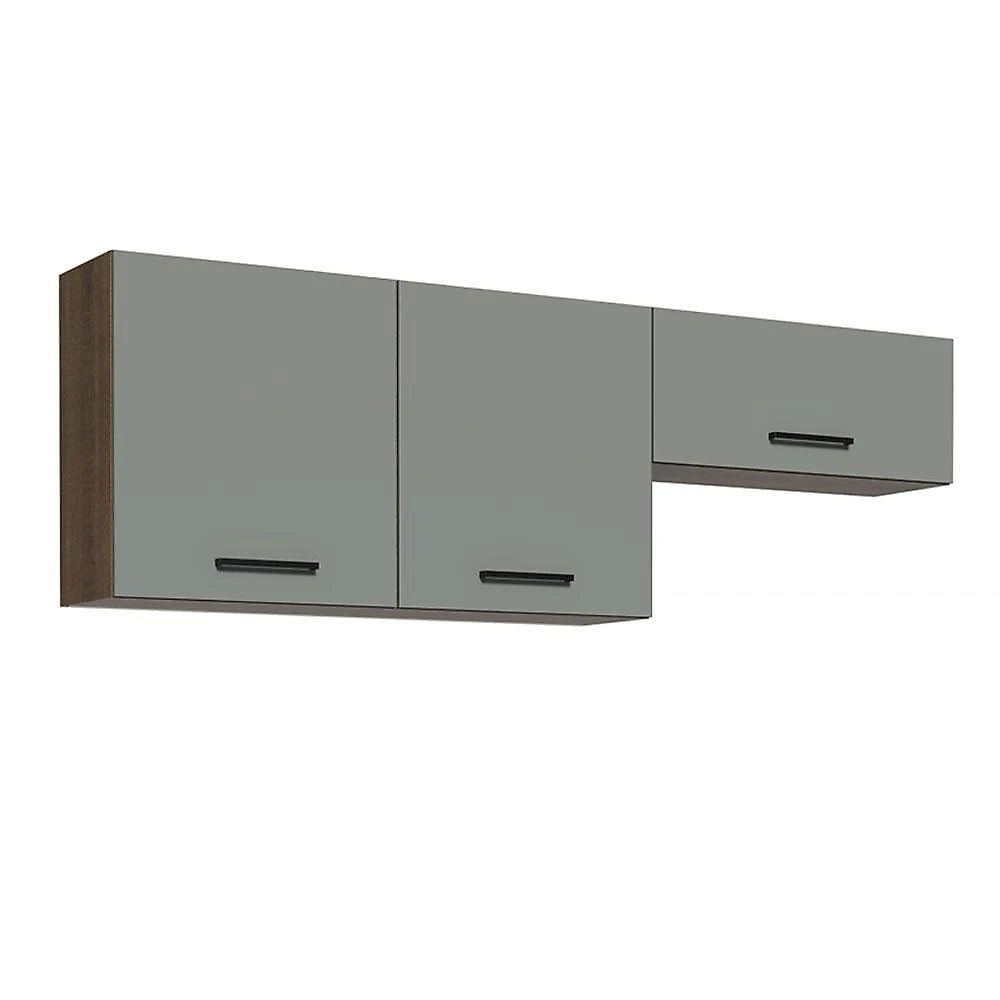 Kit com 2 Armários Aéreos Multiuso 3 Portas Rustic/Cinza Agata Madesa Rustic/Cinza