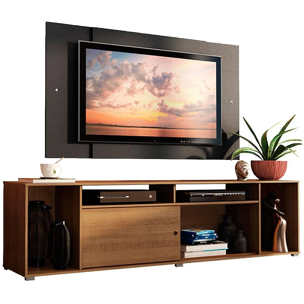 Rack madesa cancun e painel para tv até 58 polegadas - rustic/preto 5z8n