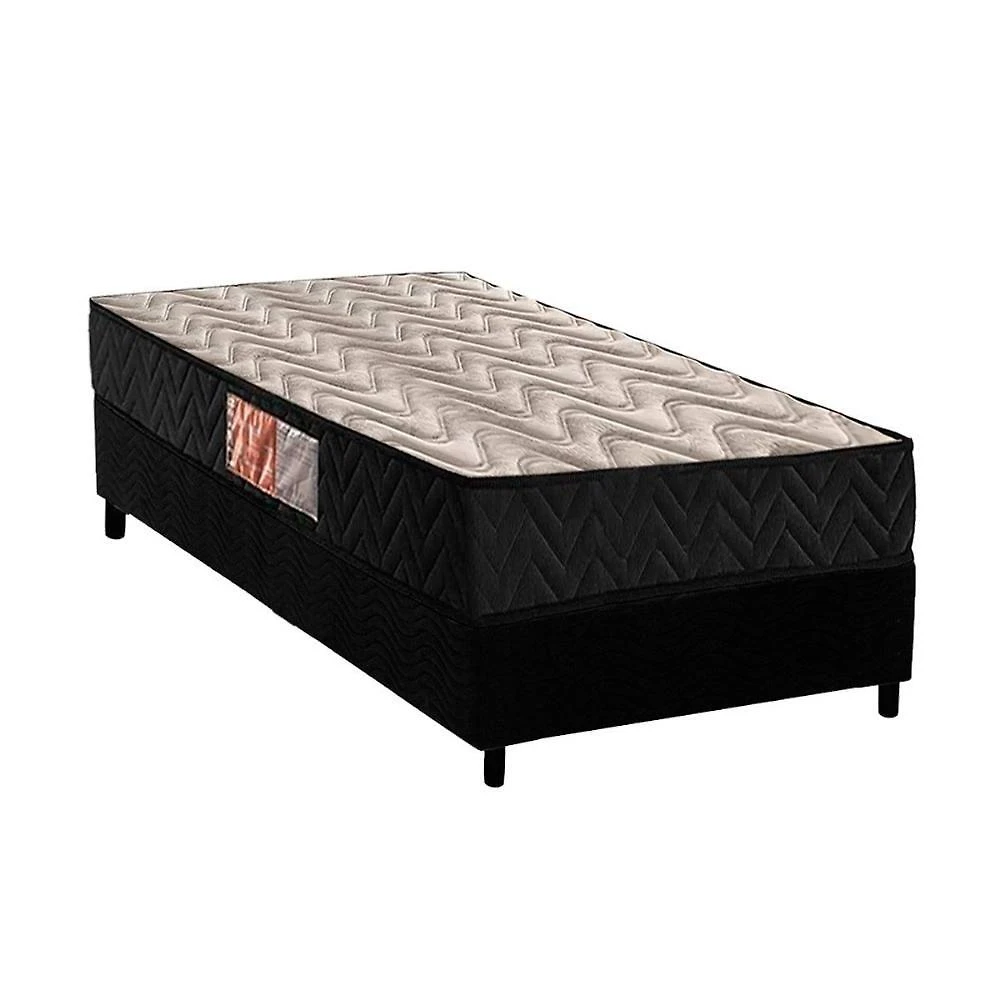 Conjunto Box Solteiro Colchão Espuma Paropas D28 Pasquale Black + Base Crc Suede Black (78x188)