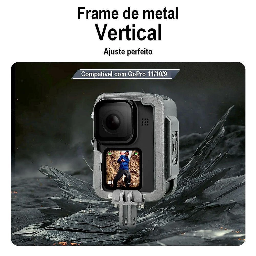 Frame Alumínio Horizontal E Vertical Gopro 12-11-10-9 - Telesin