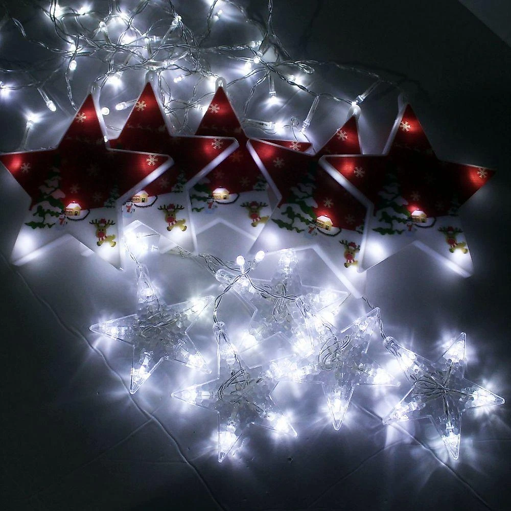 Varal Pisca Leds Decoração Estrelas Noel Natal Branco De 3m