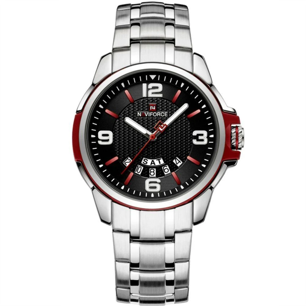 Relógio De Pulso Em Aço Inoxidável Clássico Esportivo Nf9215s Vermelho