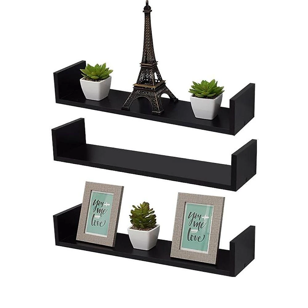 Prateleira Kit 3 U 70x20CM MDP Fixação Embutir Invisível Moderno Preto Mercado das Prateleiras