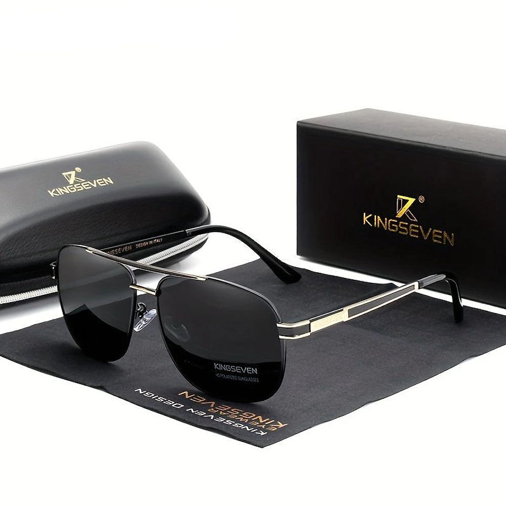 Óculos De Sol Polarizados Estilo Piloto Kingseven K738 Cinza Dourado