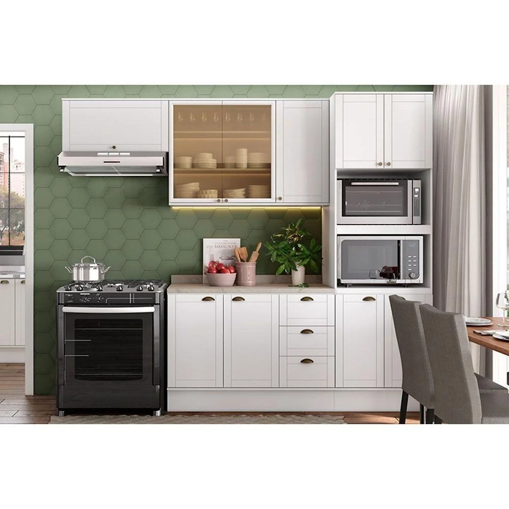 Cozinha Modulada Completa Bella 4 Peças 2 Aéreos + 1 Balcão + 1 Torre Quente C4p197 Branco