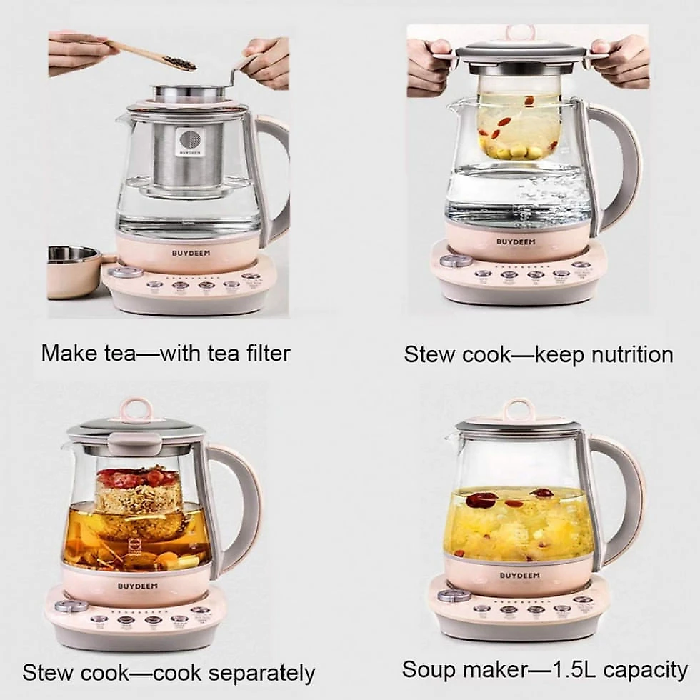 Chaleira Elétrica 1,5 Litros 9 em 1 com Panela de Fermentação Programável, BUYDEEM K2693, 110V 1000W, Rosa
