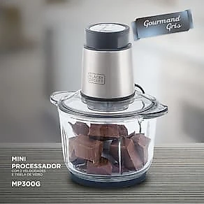 Miniprocessador de Alimentos Black Decker MP300G Antiaderente em Inox, Modo de 2 ou 4 Lâminas com 2 Velocidades - 300W 110V