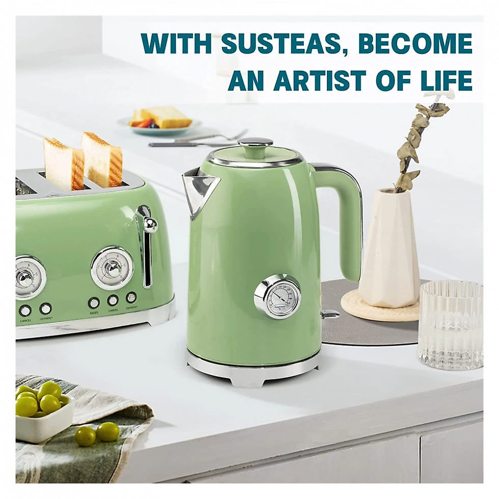 Chaleira Elétrica Retro SUSTEAS 1,6 Litros com Termostato 1500W 110V Verde