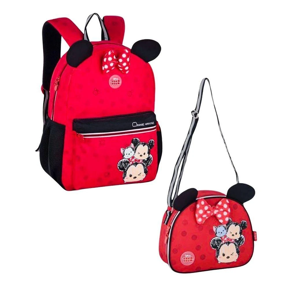 Mochila Escolar Infantil Jac Pack Grande Vermelho com Bolsinha Transversal Disney