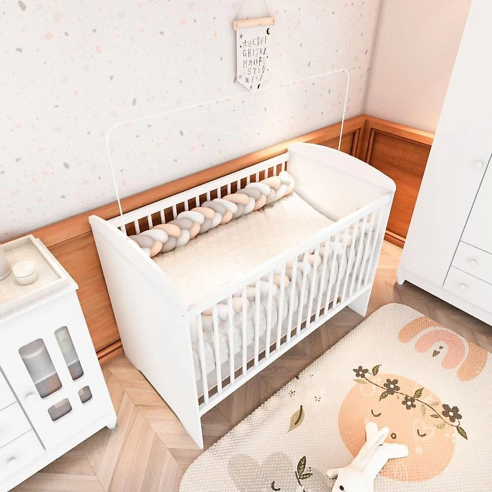 Quarto de Bebe Completo Berço 3 em 1 Eloá e Roupeiro Ariel Branco