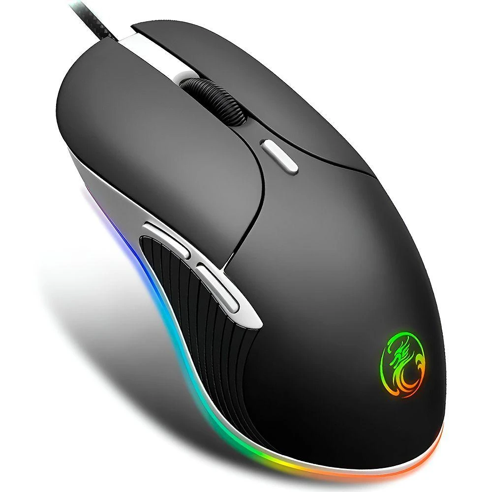 Mouse Óptico Gamer Retro Iluminado com Fio Usb Rgb Dpi Ajustável Preto e Cinza