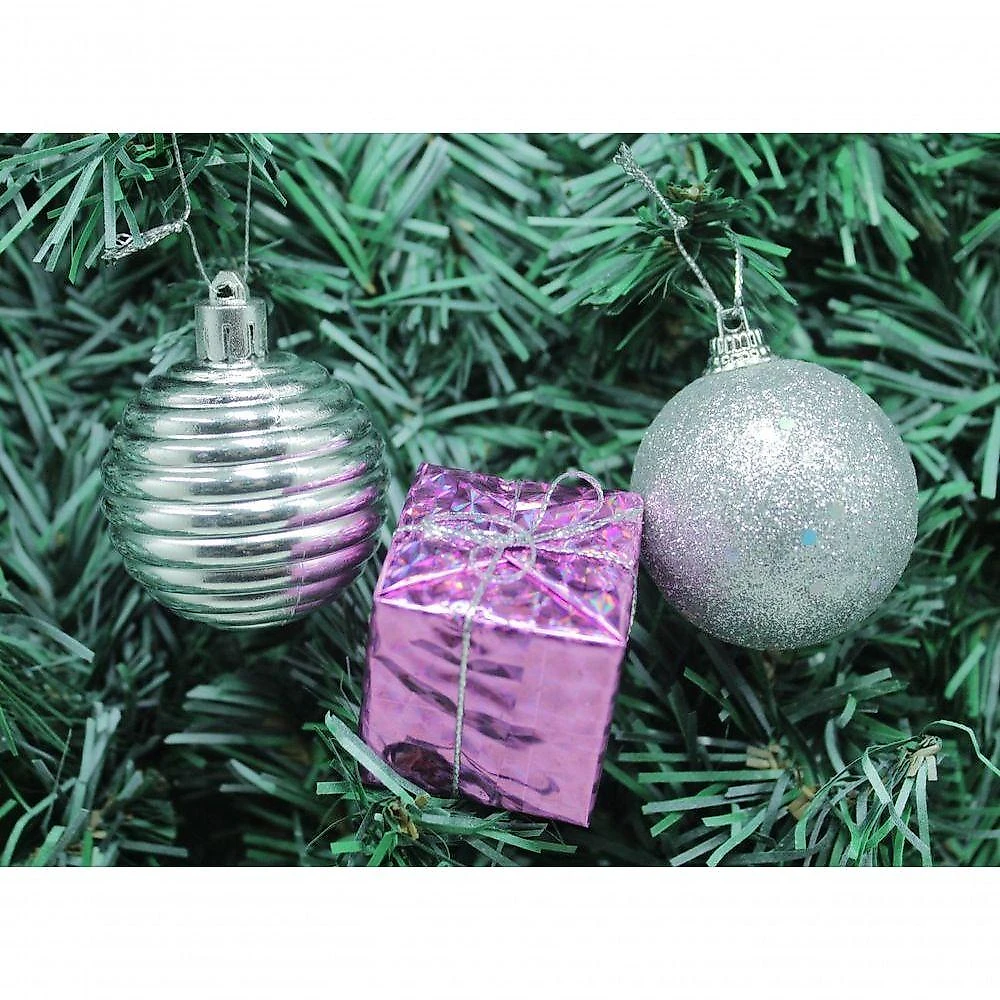 Kit 44 Peças Tubo Natalino árvore De Natal Rosa E Prata 5cm