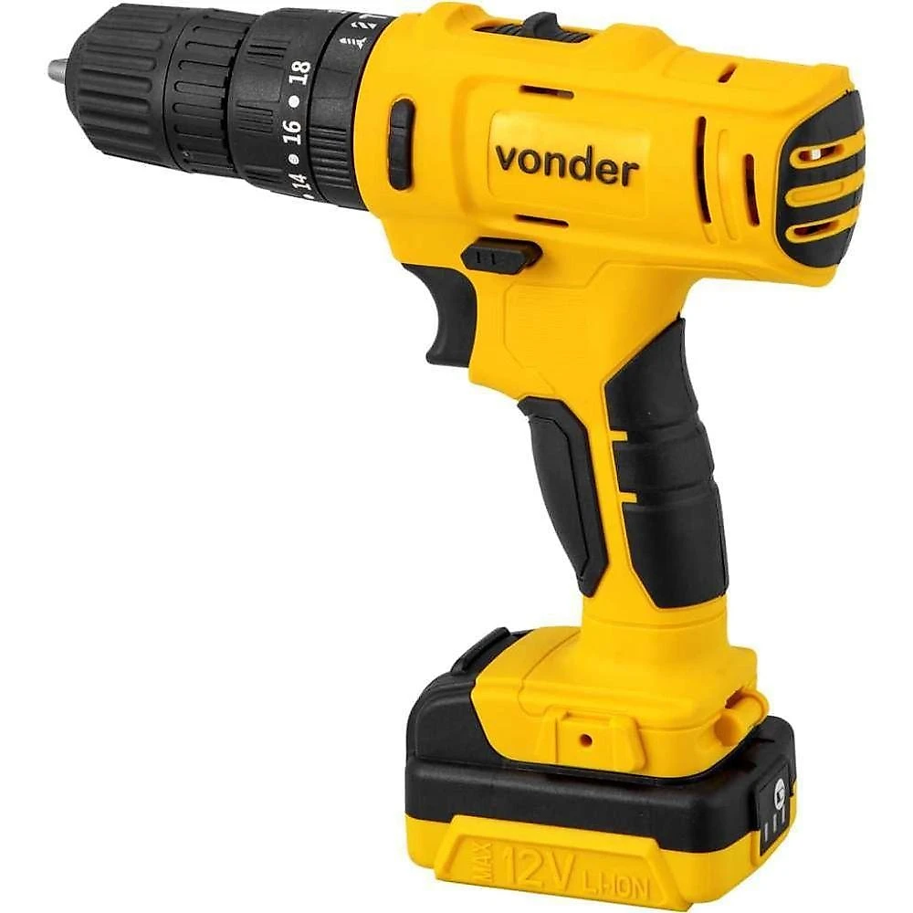 Parafusadeira e Furadeira de Impacto Vonder para Uso Doméstico PFV-120I com Acessórios 120W Amarelo