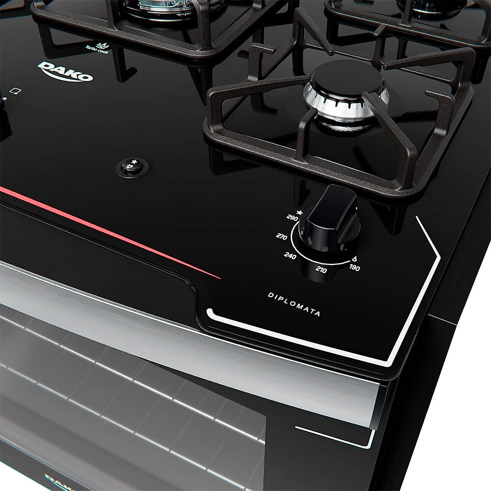 Fogão de Embutir 5 Bocas com Mesa de Vidro Diplomata Bivolt Dako Preto - Bivolt