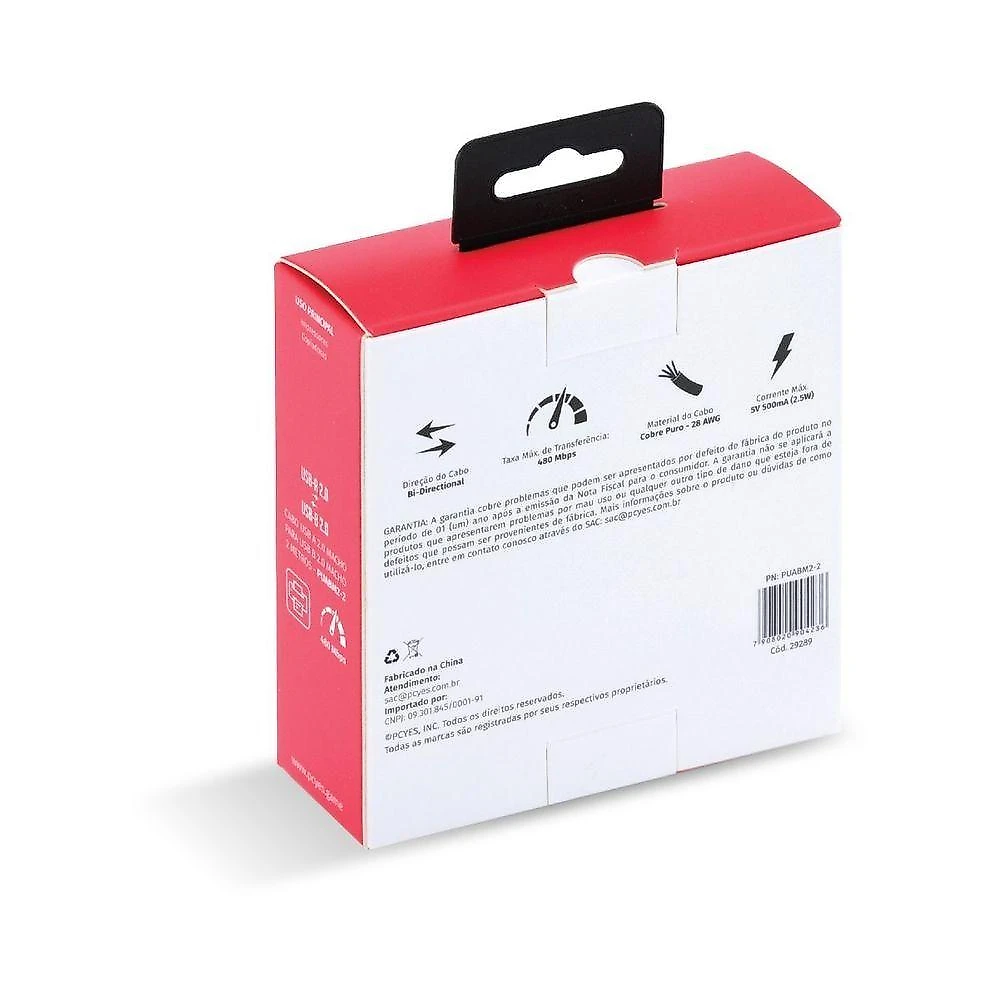 Cabo USB 2.0 a para USB B 2M para Conexão Rápida e Estável com Cobre Puro Pcyes