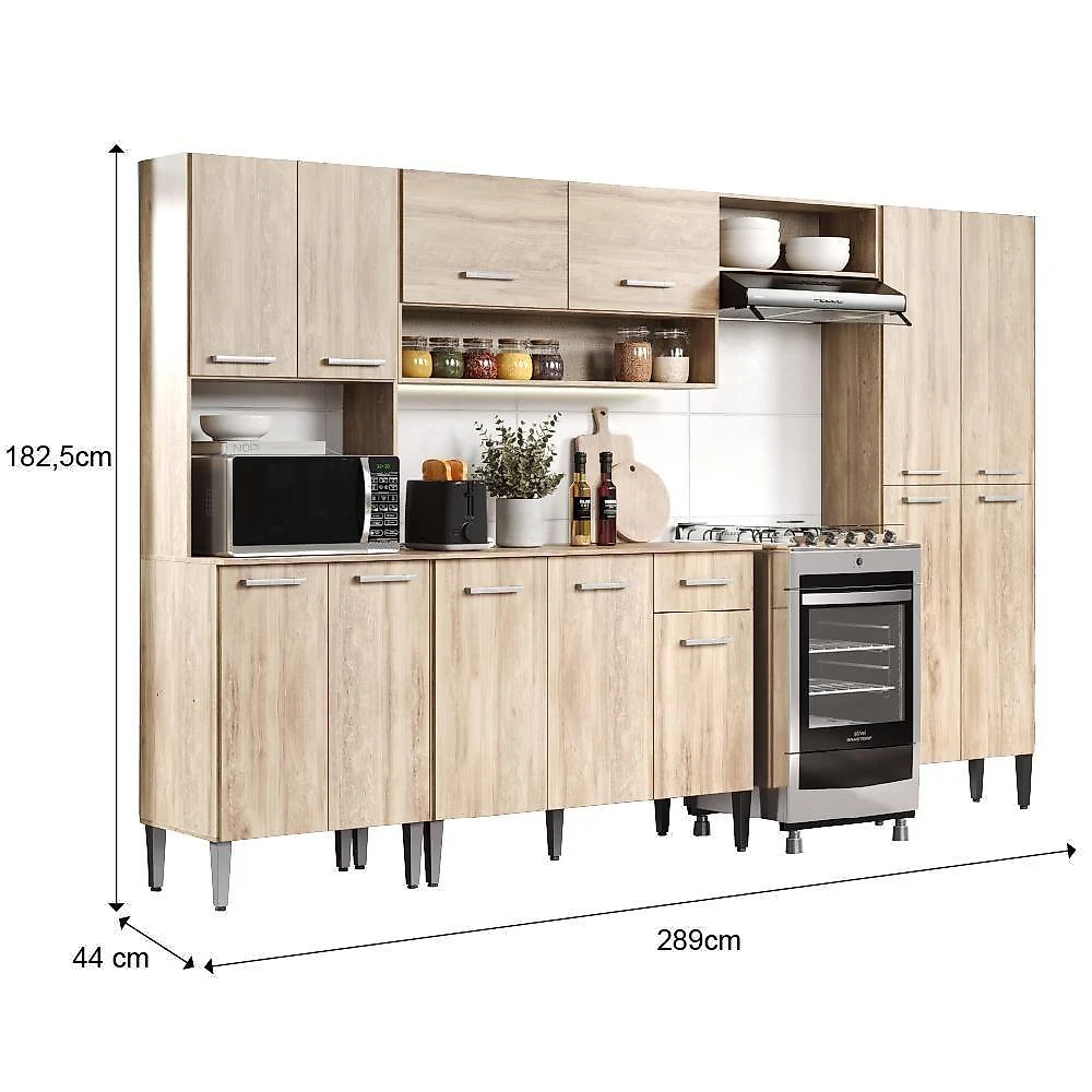 Cozinha Completa Arizona Plus Com Armário E Balcão Carraro - Carvalho Carvalho