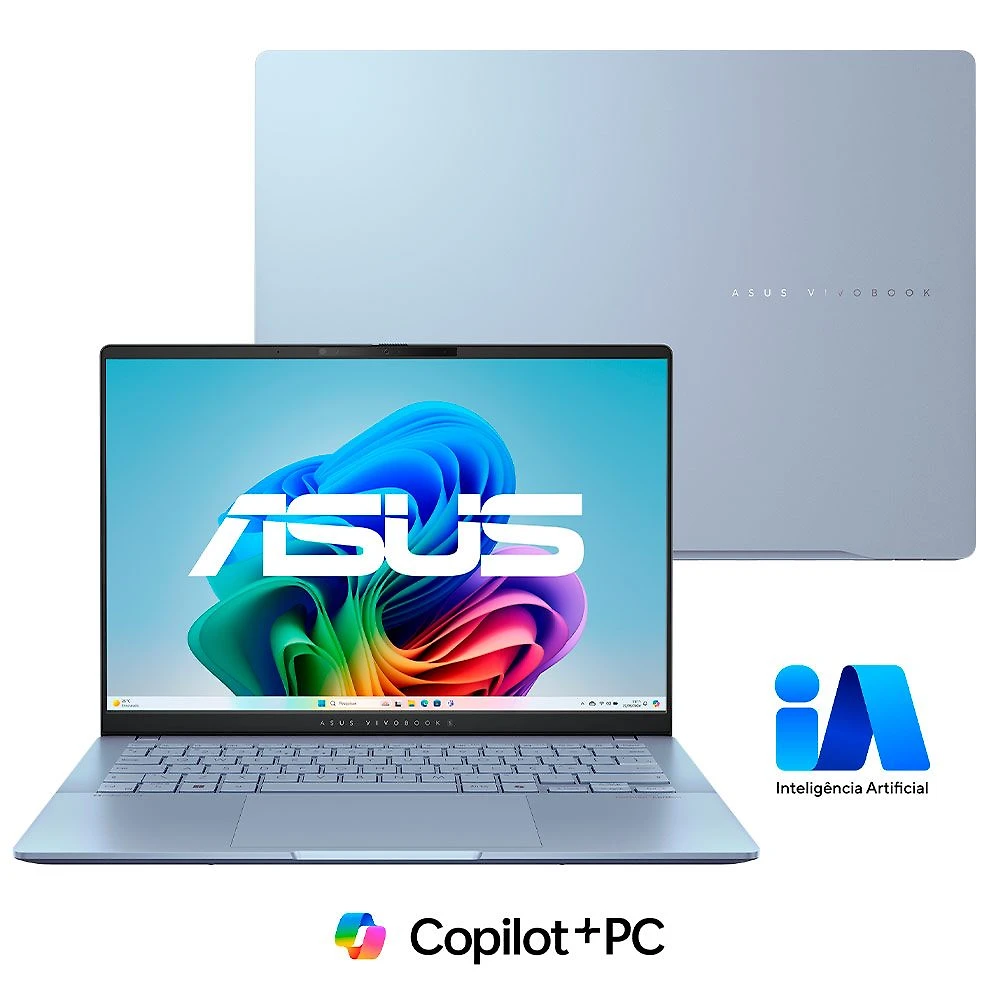 Notebook Asus VivoBook S 14, Core Ultra7, 32GB, 1TB GB SSD, Tela de 14" OLED, Mist Blue - S5406SA-PP097W