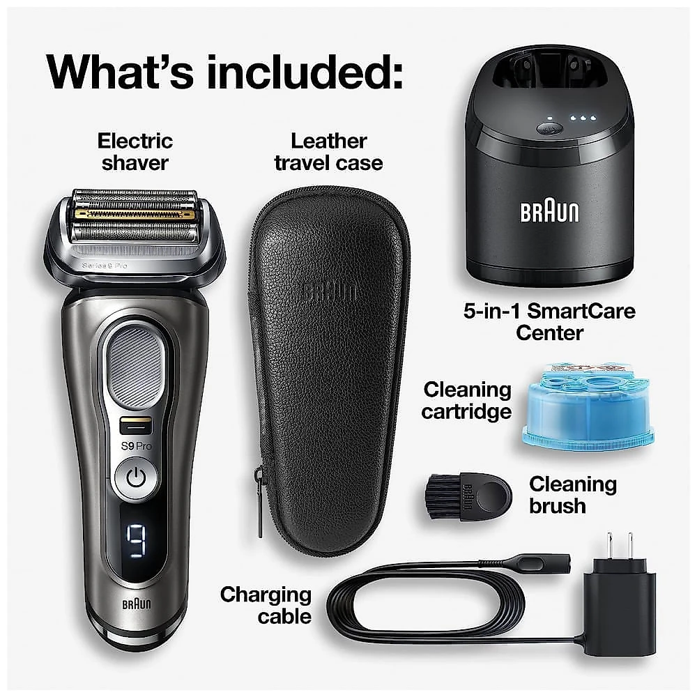 Barbeador Elétrico Masculino Portátil Braun 9465cc com Aparador de Barba ProLift e Suporte de Carregamento, Prata