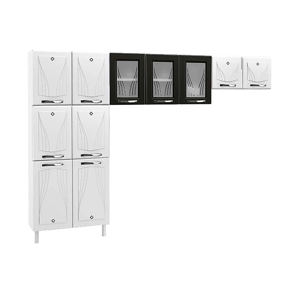 Cozinha Modulada Completa Star New 3 Peças (2 Armários + 1 Paneleiro) Cpt106 Branco/preto - Telasul