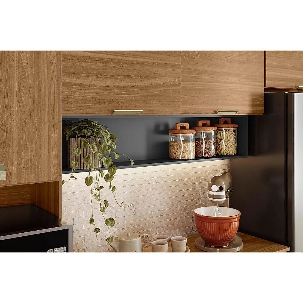 Cozinha Compacta Alba 2 Gavetas MDP 249.5CM Amêndoa Grafite Demóbile