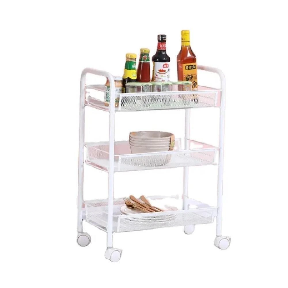 Carrinho Organizador Multiuso 3 Cestos Metal com Prateleiras Removiveis para Cozinha Branco