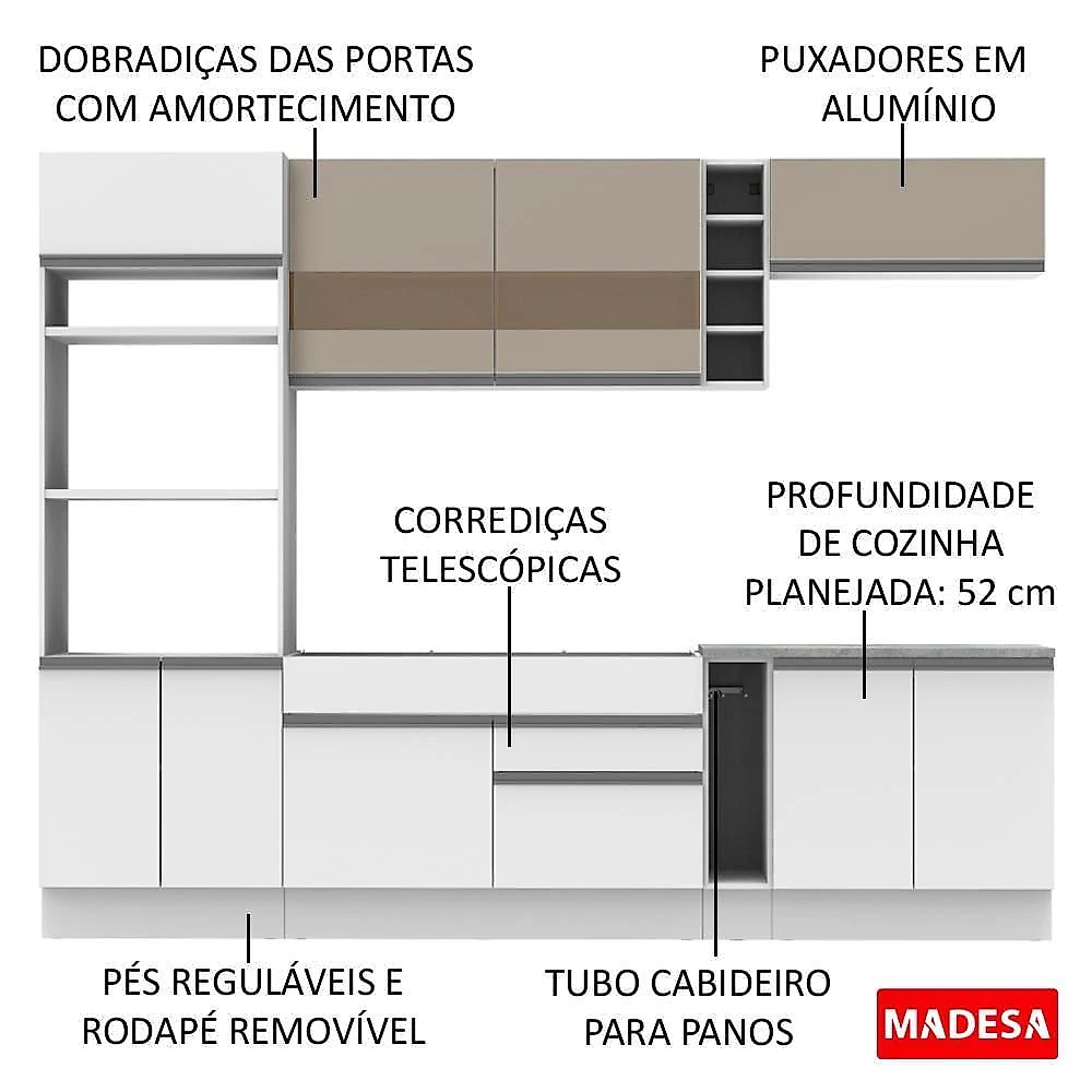 Cozinha Completa Vicenza Armário e Balcão Branco Madesa