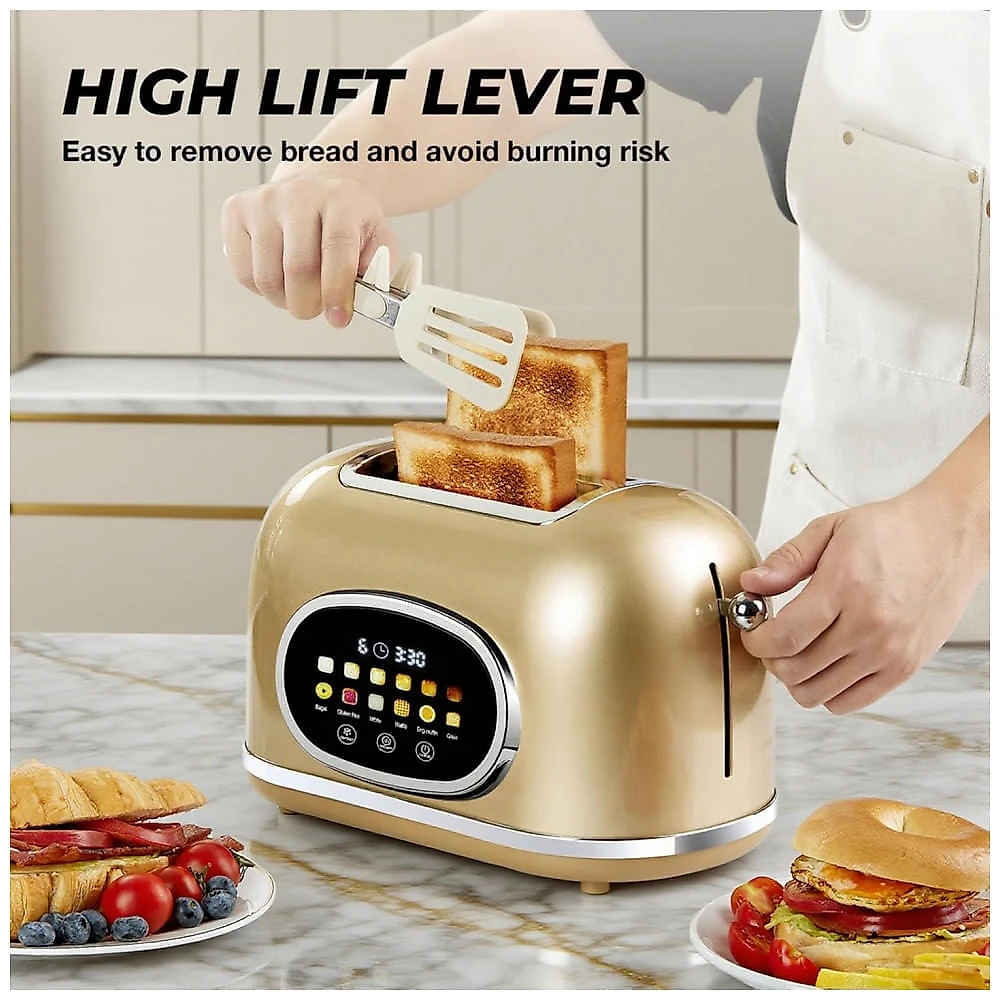 Torradeira 2 Fatias Roter Mond Dourada Display Touch 6 Tipos de Pão 9 Níveis Funções Bagel, Reaquecer e Descongelar 1400W 110V