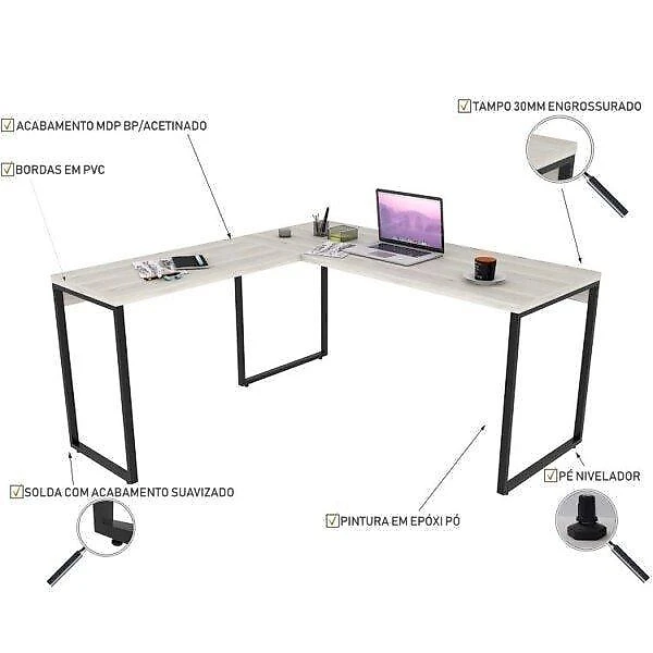 Kit 3 Peças com Mesa para Escritório em L Kuadra e 2 Estantes Multiuso 5 Prateleiras Escritório Completo com Mesa de Escritório em L e 2 Estantes Multiuso 5 Prateleiras Espresso Móveis