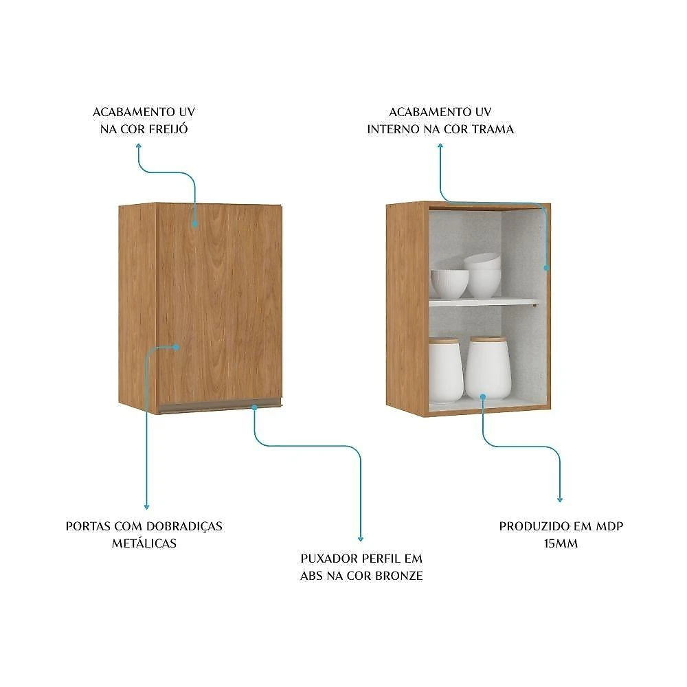 Armário Aéreo Paris 40CM 1 Porta MDP Porta Giratória Freijó webcontinental-7792697678510