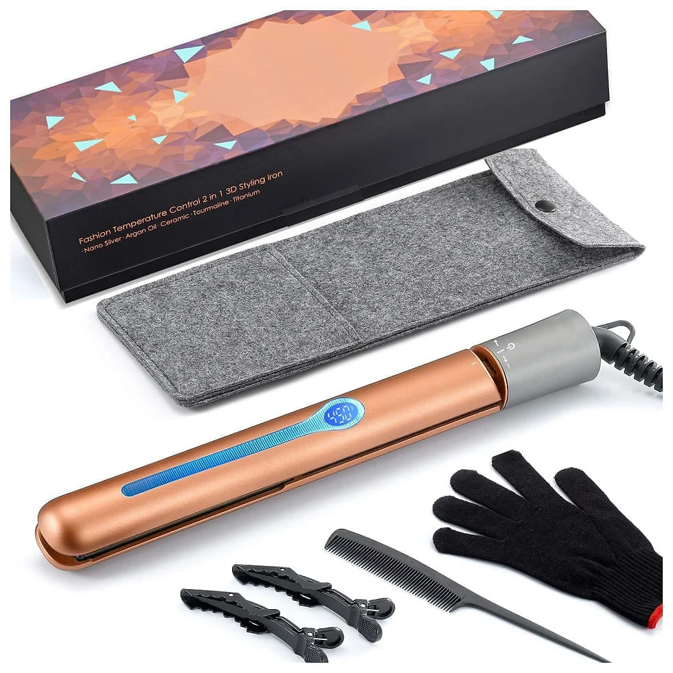 Chapinha Prancha de Cabelo Profissional com Placas de Turmalina e Cerâmica Infundidas com óleo de Argan, Bivolt, NITION 22, Dourado
